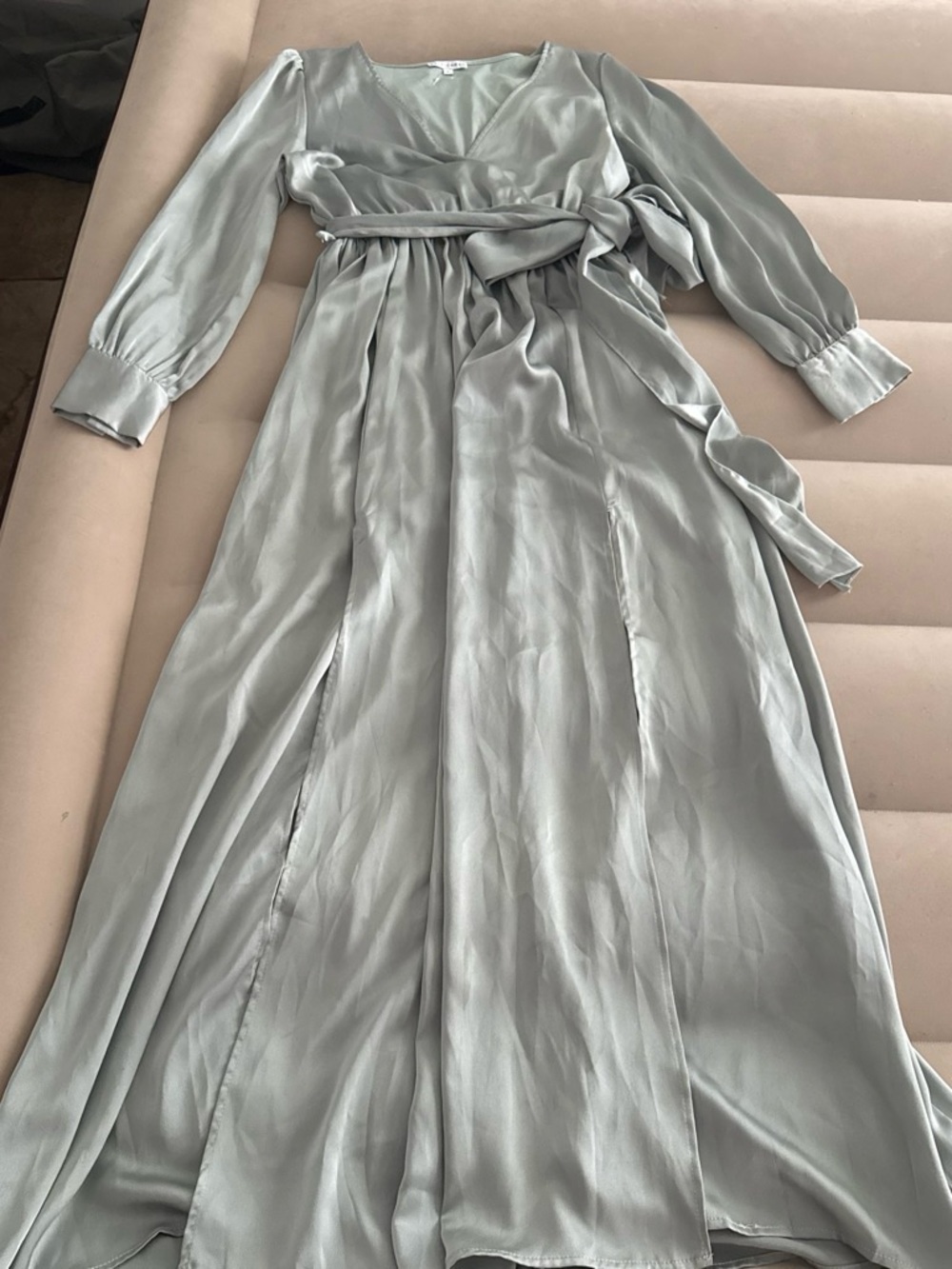 Baltic Born Sage Satin Wrap Maxi Dress